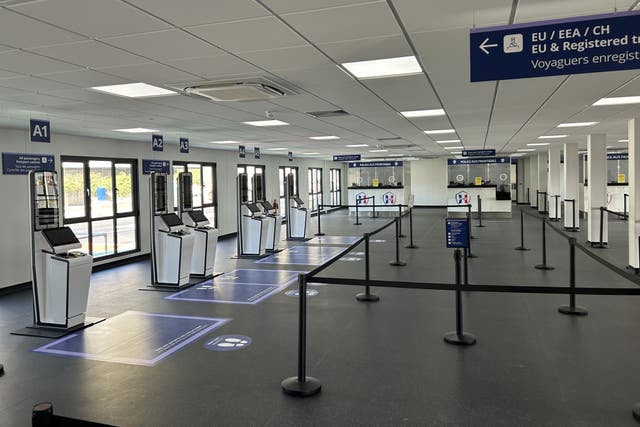 The new entry and exit system for coach travellers, during a preview of the newly developed Entry Exit System (EES) zone at the Western Docks in the Port of Dover, Kent. Picture date: Wednesday October 8, 2025.