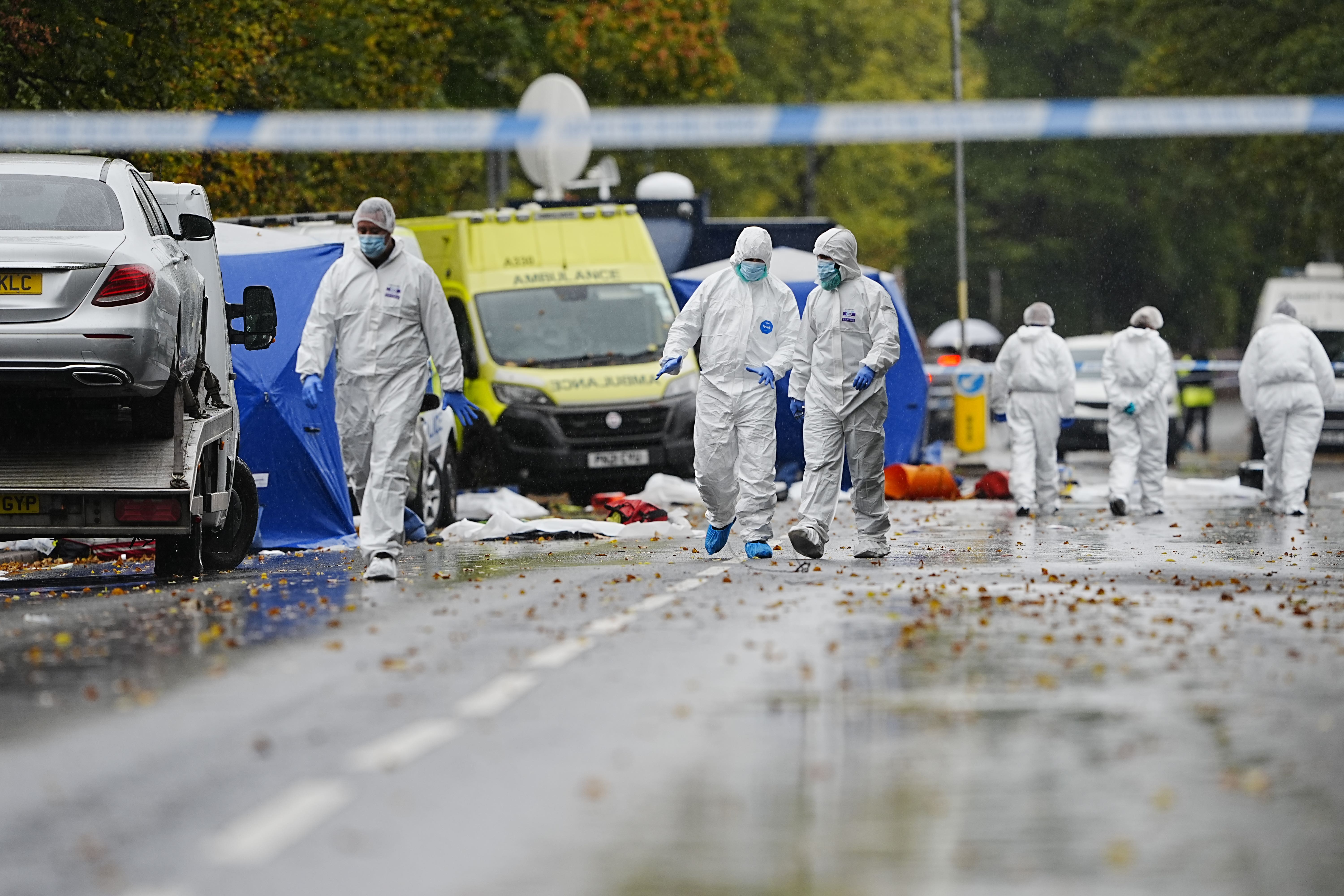 The police investigation continues at the scene near Heaton Park Hebrew Congregation synagogue in Crumpsall (Peter Byrne/PA)