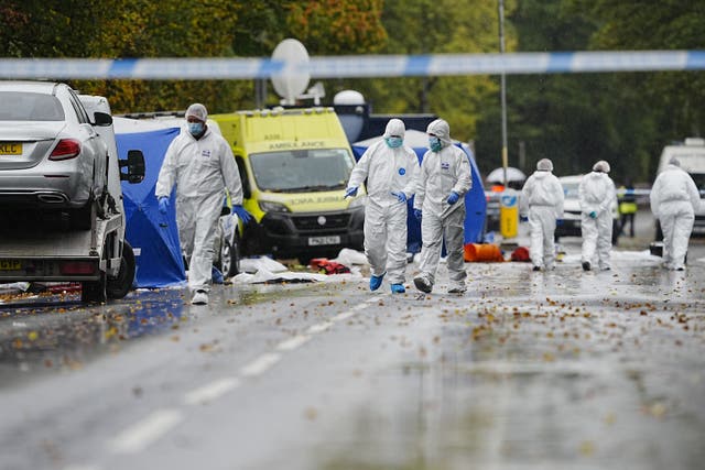The police investigation continues at the scene near Heaton Park Hebrew Congregation synagogue in Crumpsall (Peter Byrne/PA)
