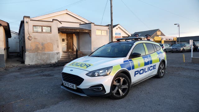 <p>Damage outside the front entrance of the mosque in Phyllis Avenue, Peacehaven, East Sussex, following a suspected arson attack</p>
