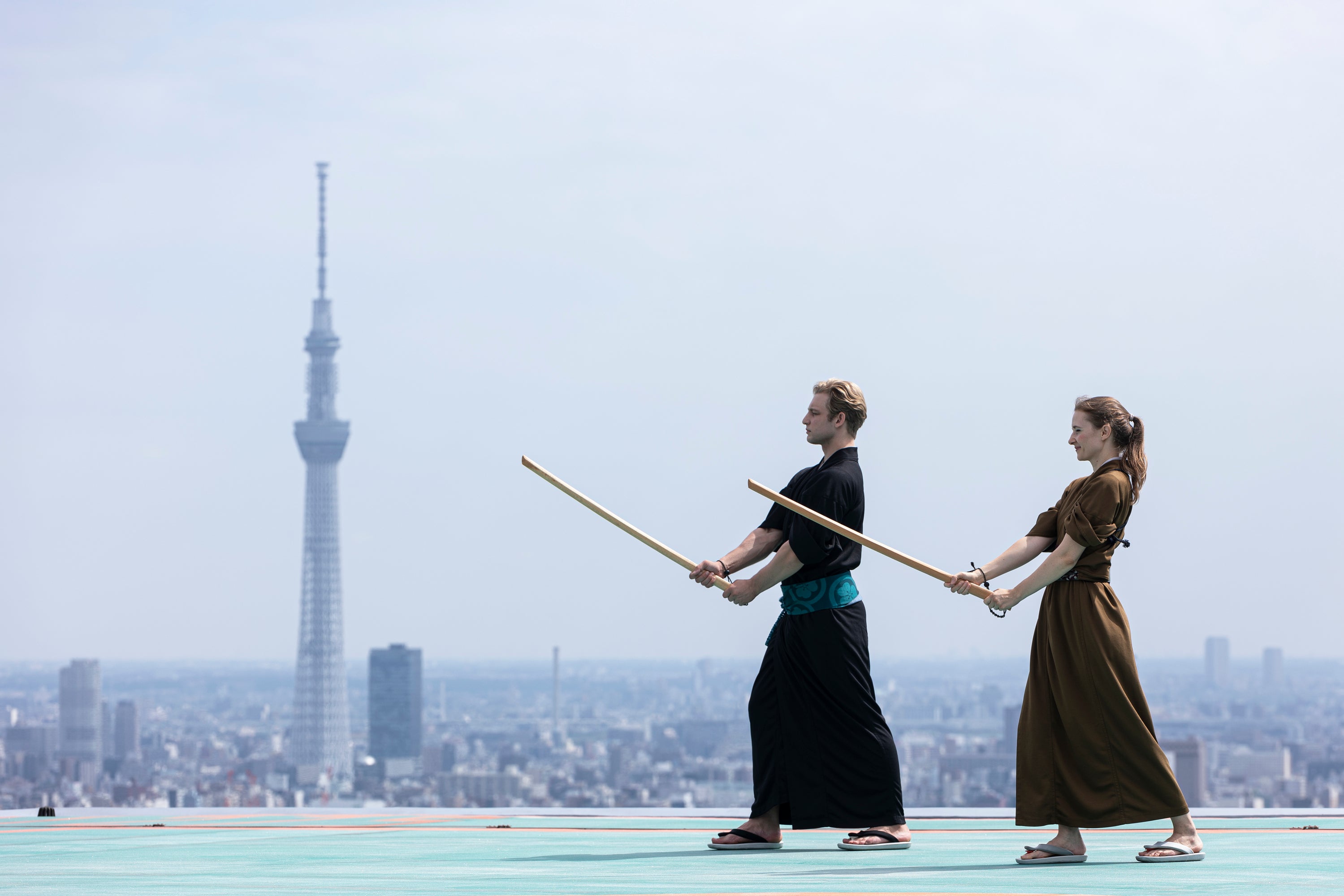 Traditional Kenjutsu practice on a nearby rooftop can be booked by guests