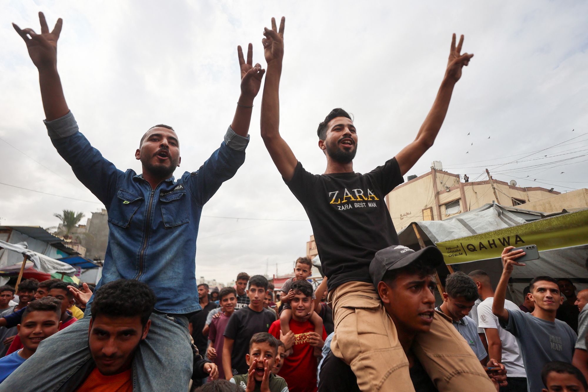 Palestinians celebrate in Khan Yunis