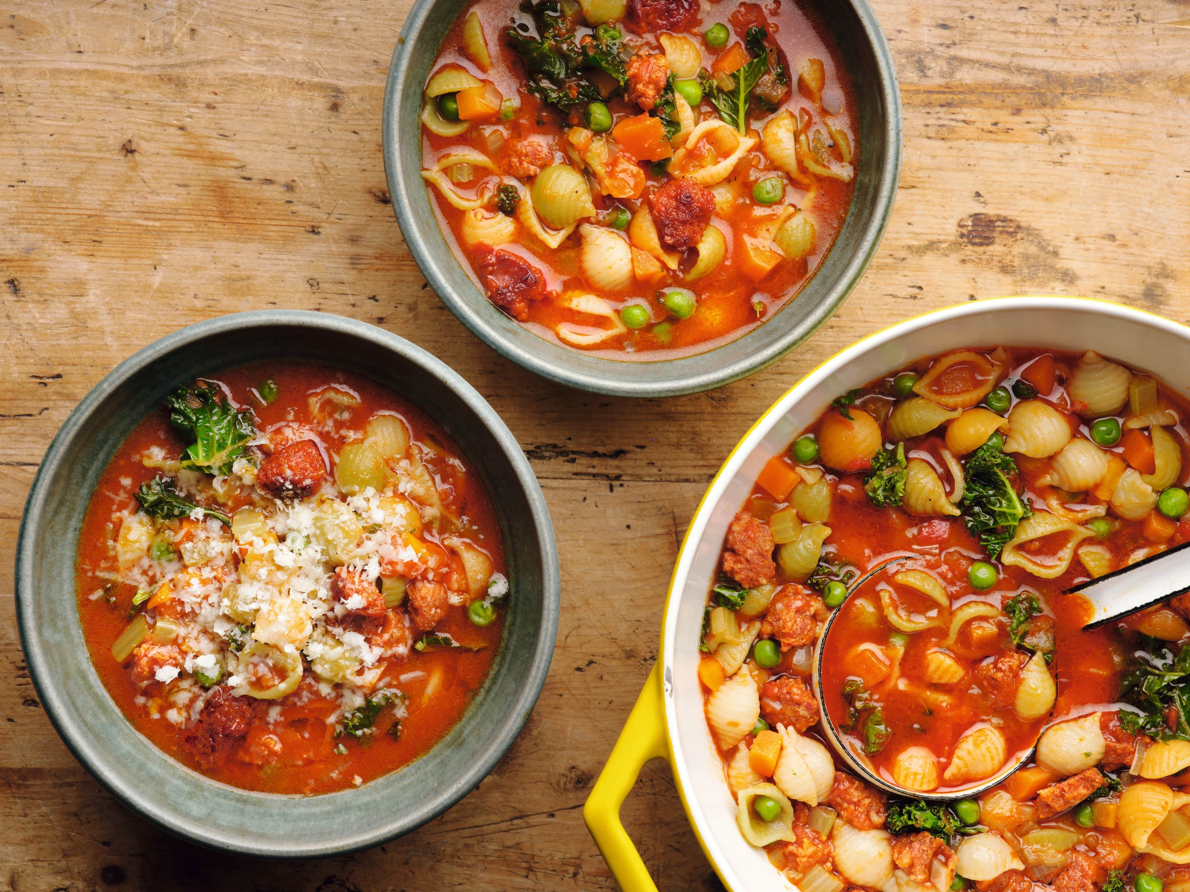 A thrifty twist on minestrone from Tom Kerridge – proof that a clear-out can still taste like comfort