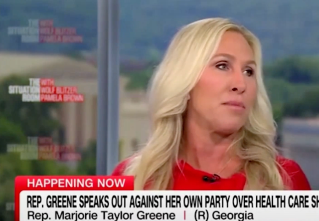 <p>Rep. Marjorie Taylor Greene (R-Ga.) joined with her Democratic colleagues and broke with Republican leadership to say there needs to be a fix to prevent tax credits for the Affordable Care Act marketplace from expiring. </p>