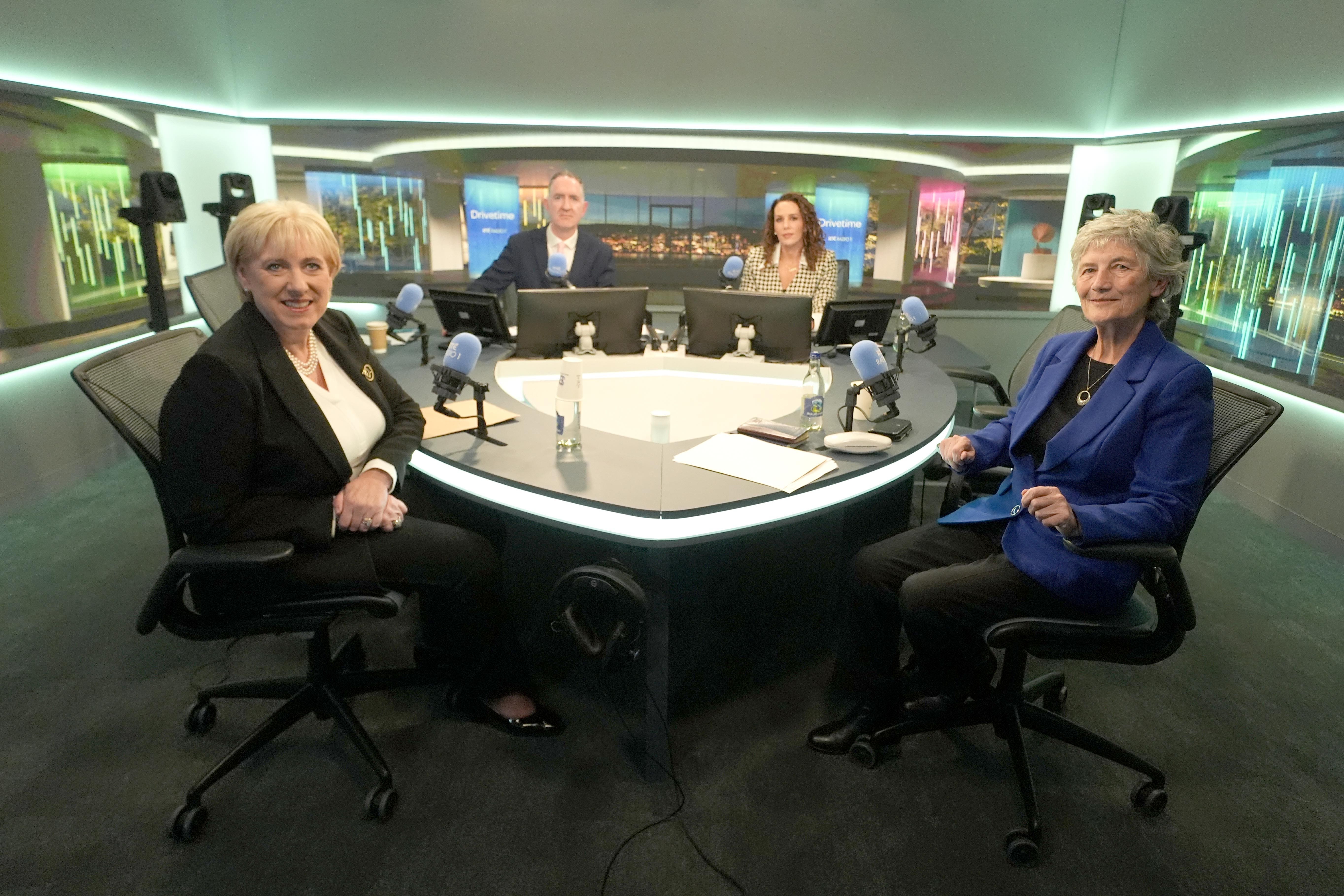 Heather Humphreys, far left, and Catherine Connolly, far right, took part in a debate on RTE radio (PA/Brian Lawless)