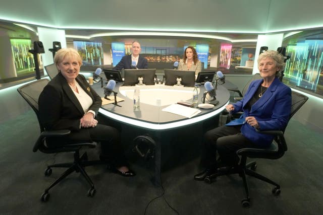 Heather Humphreys, far left, and Catherine Connolly, far right, took part in a debate on RTE radio (PA/Brian Lawless)
