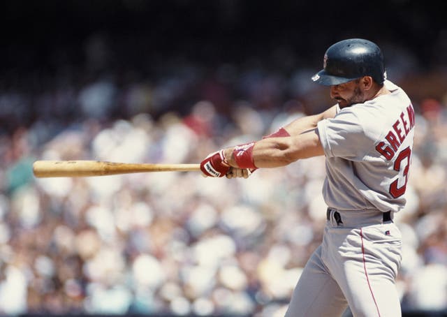 <p>Mike Greenwell, Leftfielder for the Boston Red Sox swings at the ball </p>