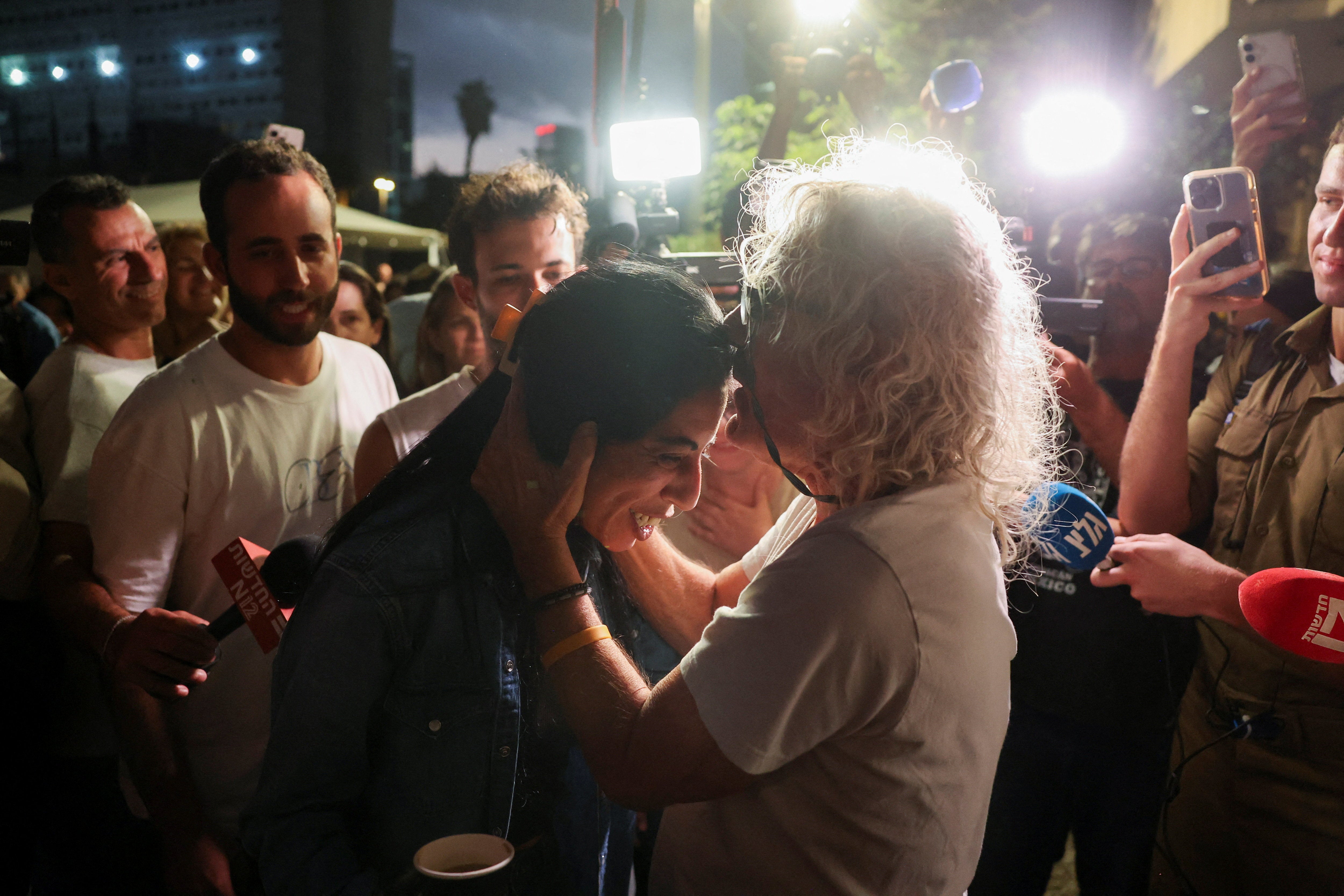Einav Zangauker, the mother of hostage Matan Zangauker, reacts after US president Donald Trump announced that Israel and Hamas agreed on the first phase of a Gaza ceasefire
