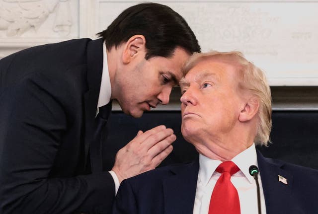 <p>Secretary of State Marco Rubio updates US president Donald Trump on the Gaza proposal during a roundtable</p>