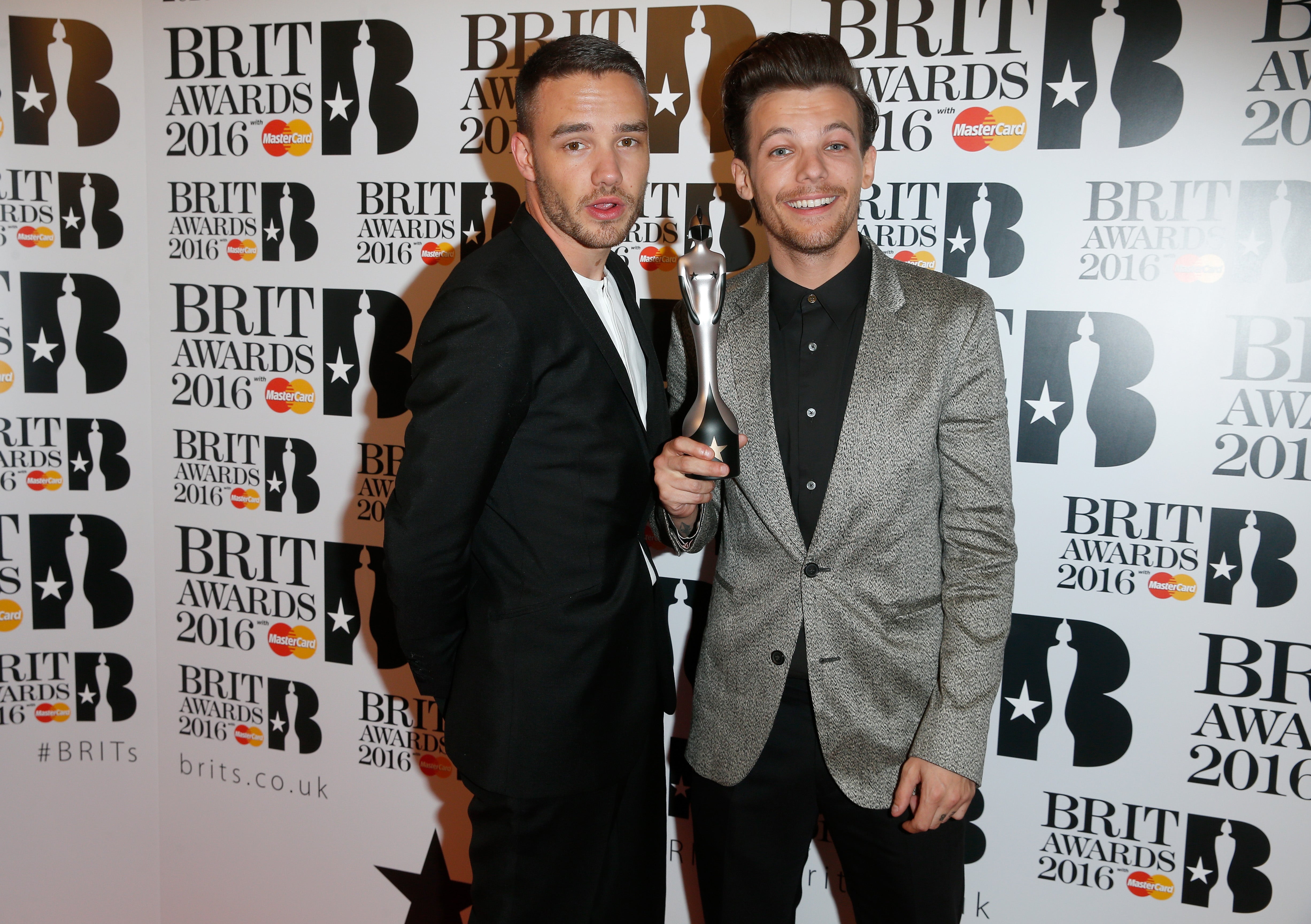 <p>Liam Payne and Louis Tomlinson from One Direction at the BRIT Awards 2016</p>