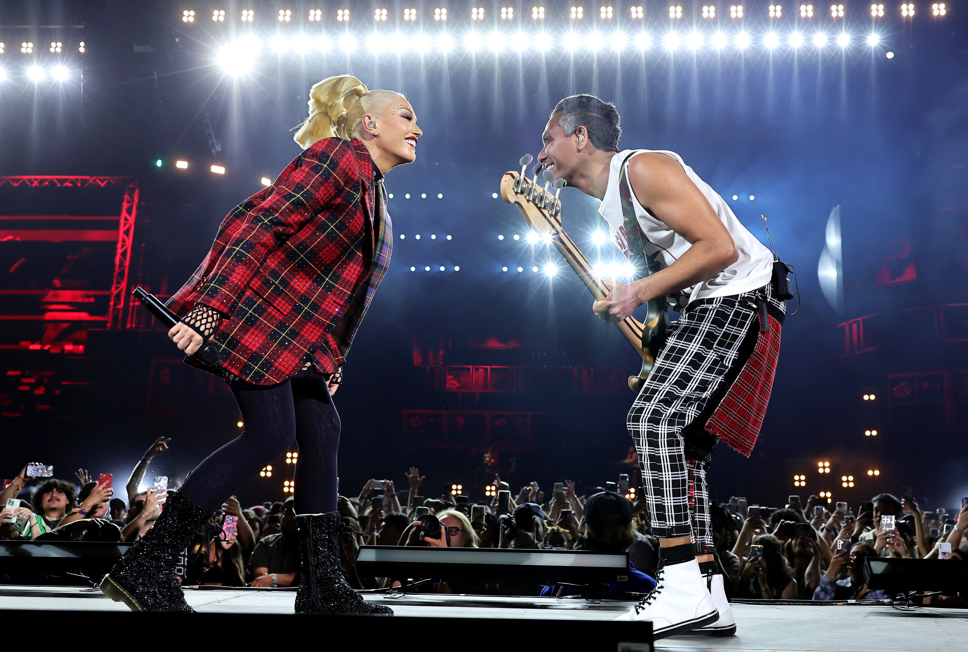 Gwen Stefani and Tony Kanal of No Doubt performing at Coachella 2024