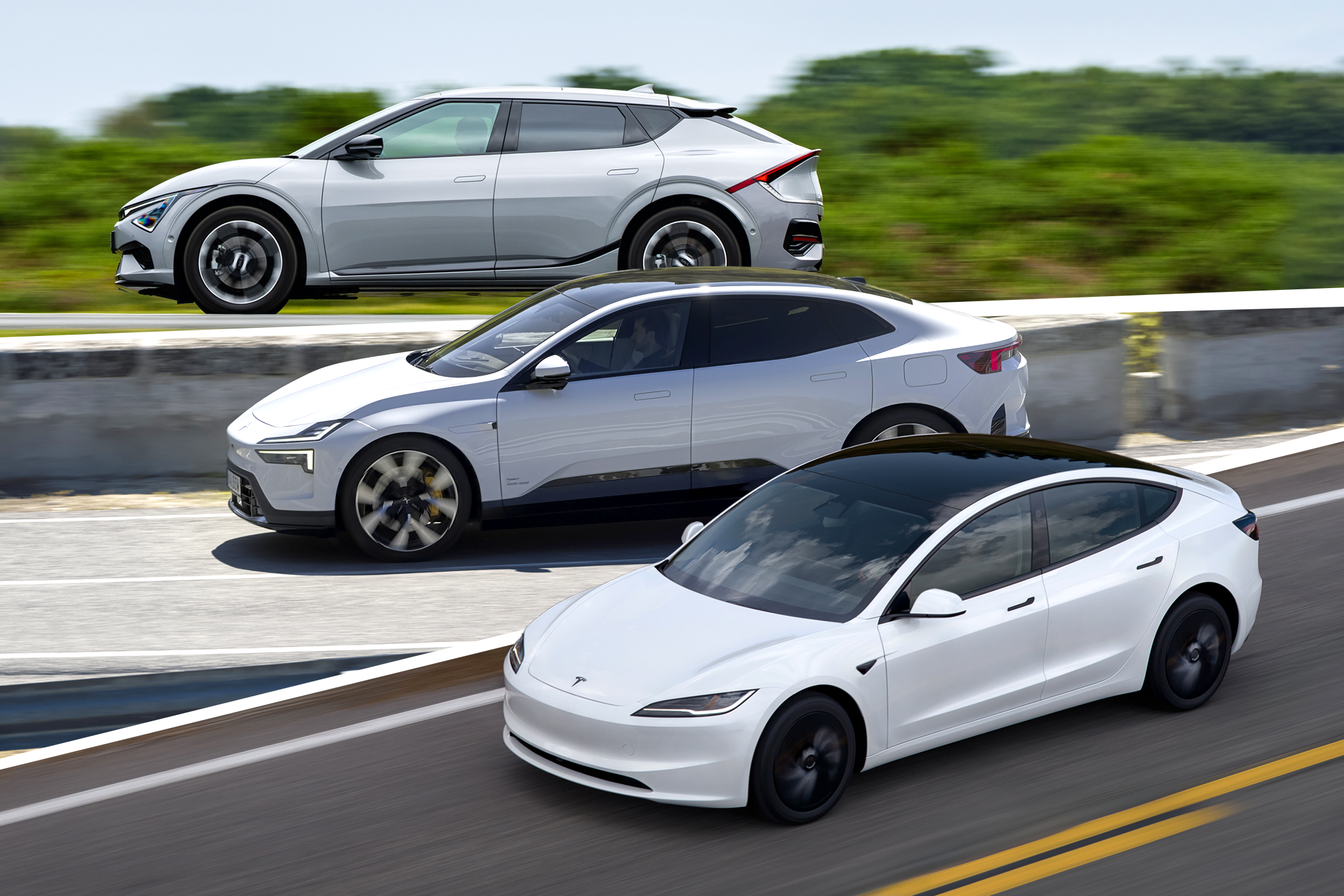 <p>The established category leader versus the ambitious challengers: the Tesla Model 3 faces its toughest test yet from the Kia EV6 and Polestar 4 </p>