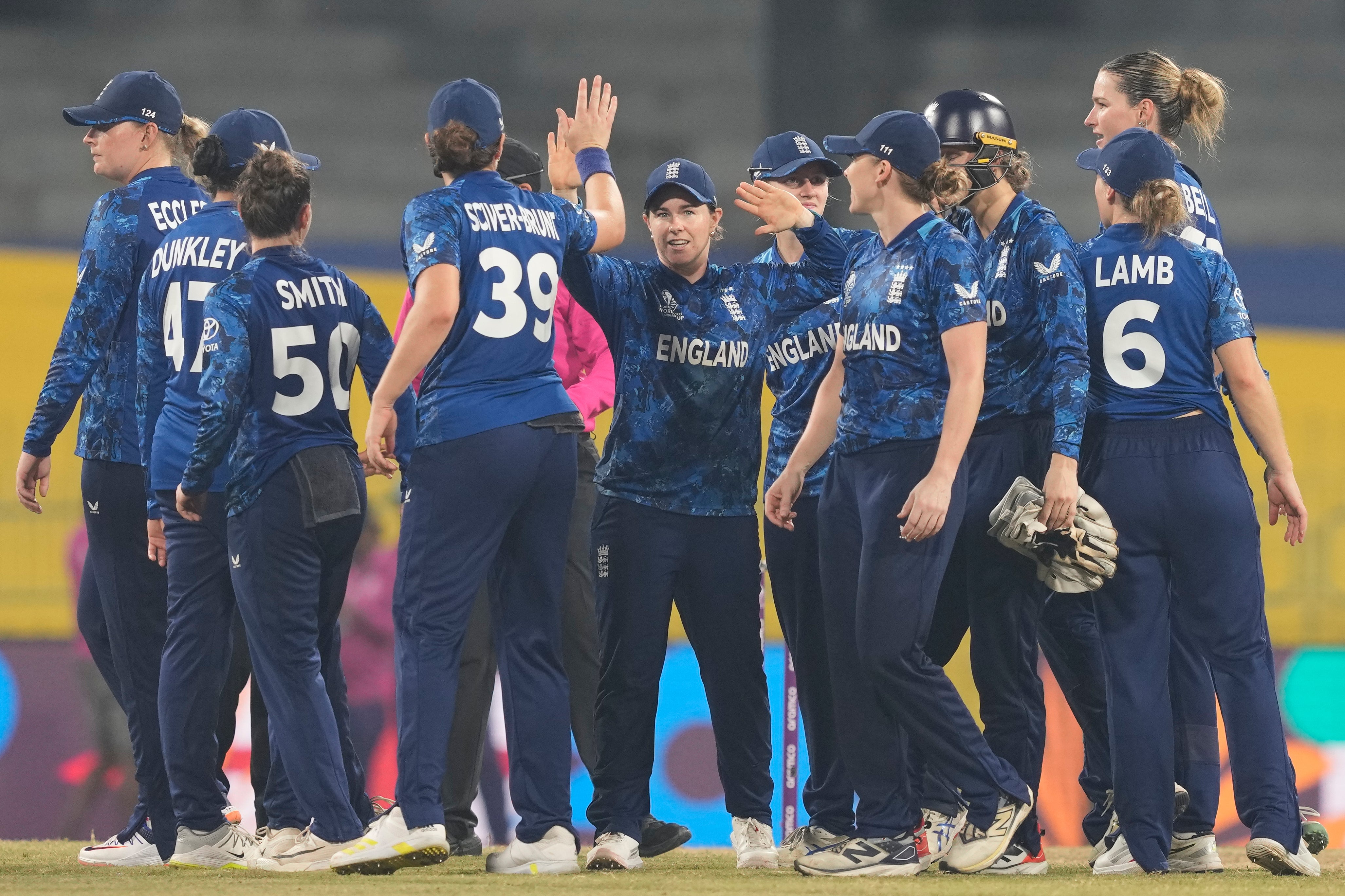 The England team celebrate their dominant win against Sri Lanka