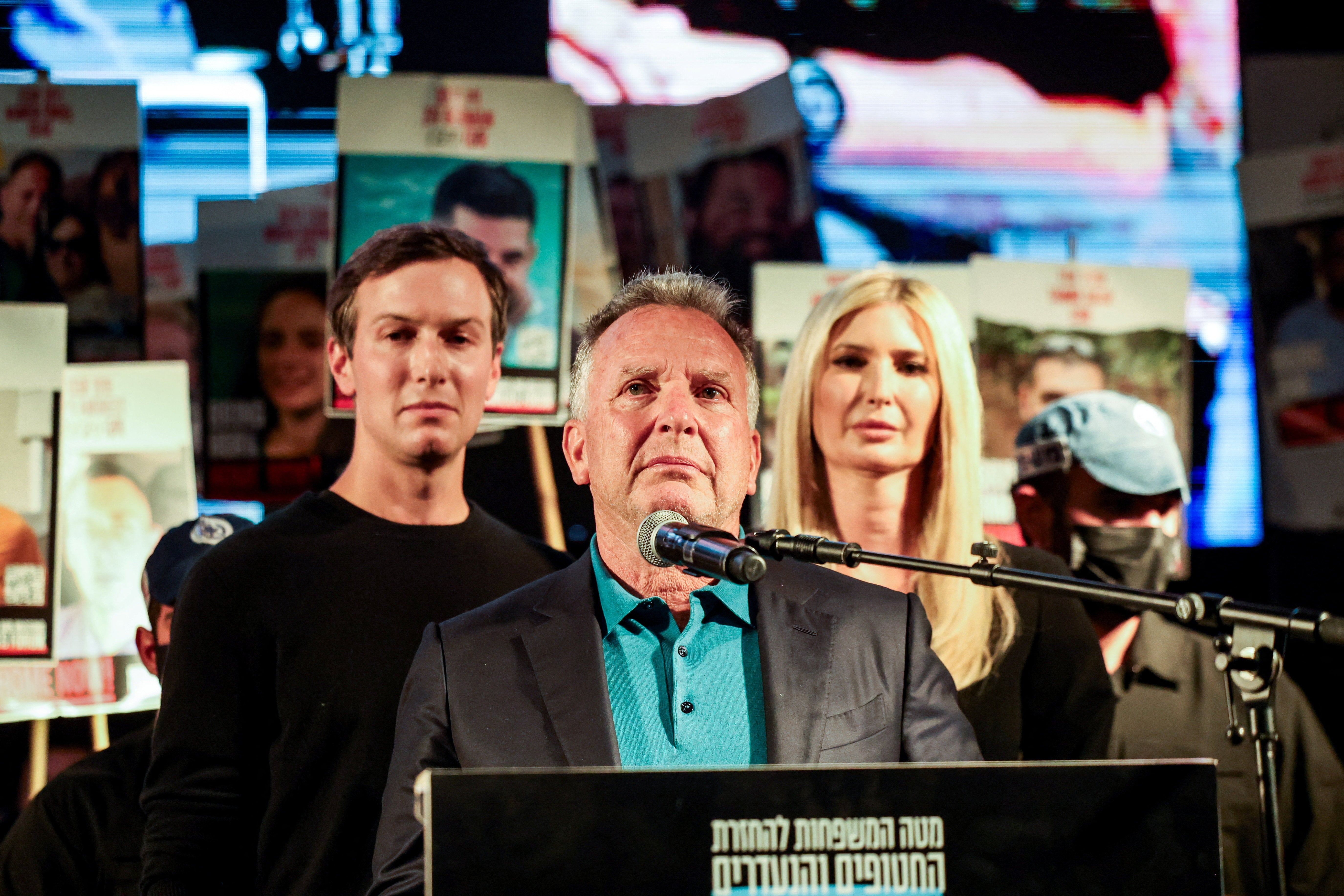 U.S. Special Envoy to the Middle East Steve Witkoff spoke at Hostages Square, flanked by Jared Kushner and Ivanka Trump on Saturday night