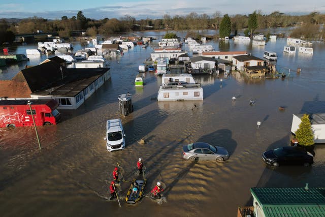 Flooding at a caravan park near Barrow upon Soar, Leicestershire in January 2025 (Joe Giddens/PA)