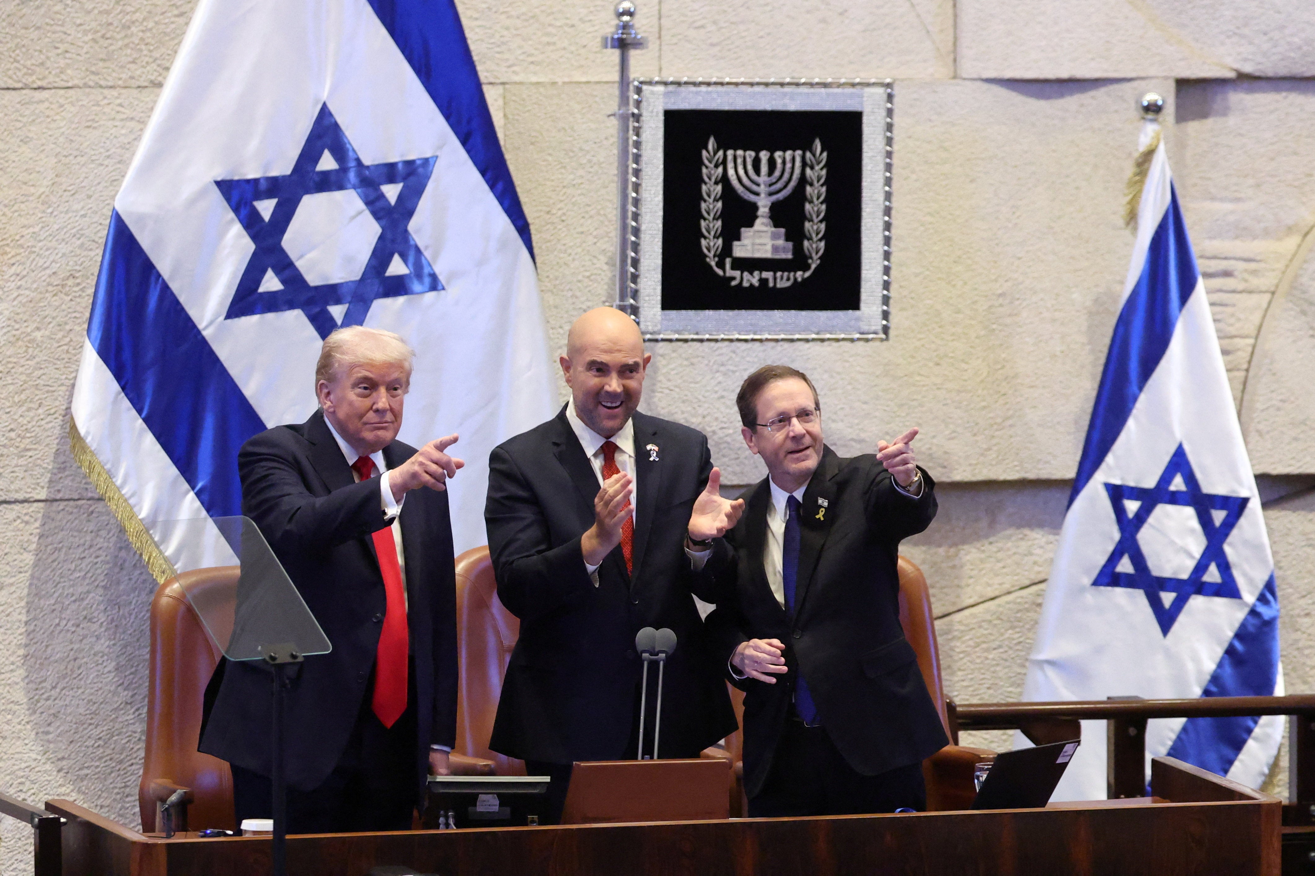 Trump noted that he was due to join other world leaders for a peace summit in the Egyptian resort town of Sharm el-Sheikh, but he quipped that lengthy remarks by Ohana, Netanyahu, and Lapid had delayed his visit