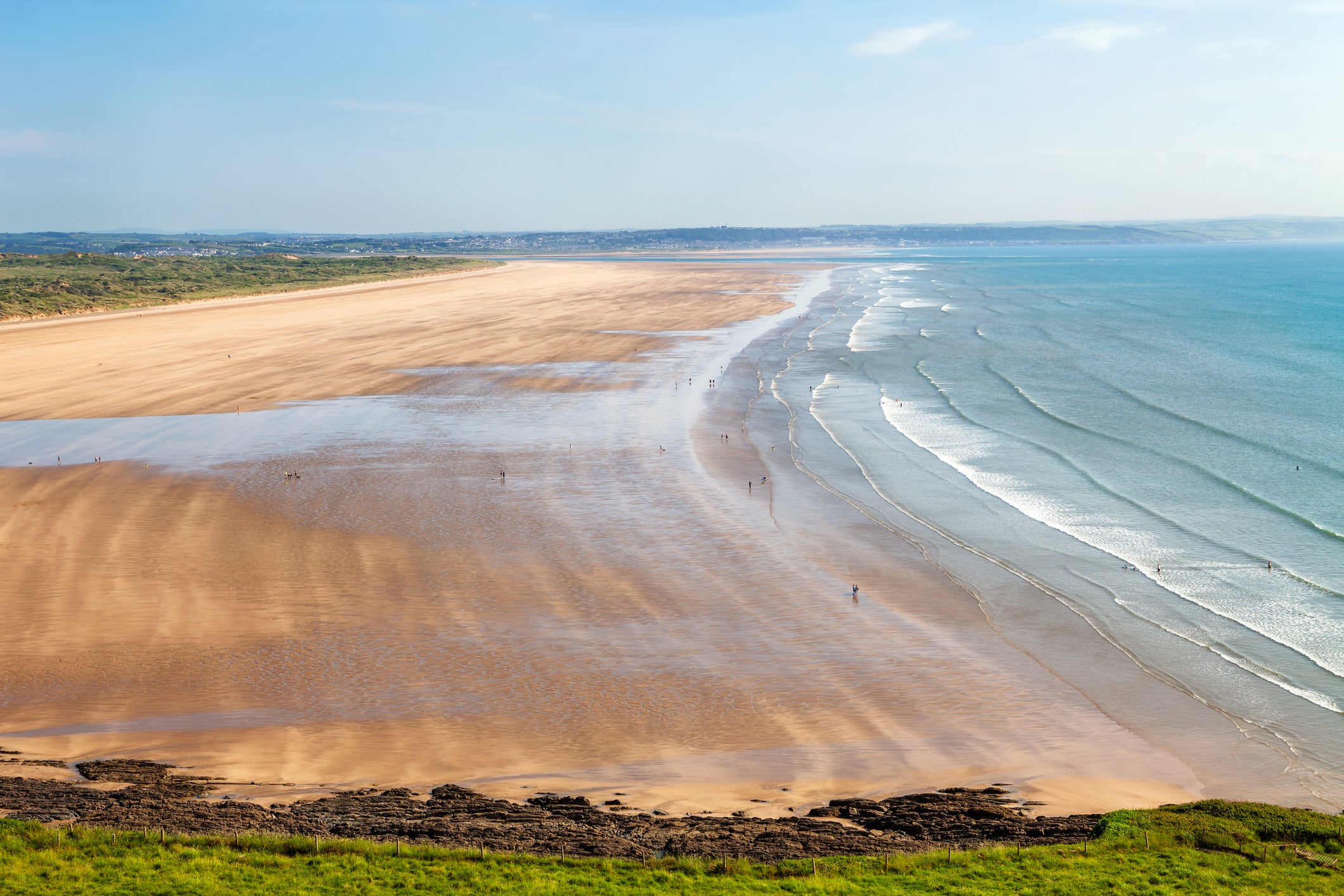 <p>Police attended Saunton Sands, a popular surfing destination, after the discovery of human bones</p>
