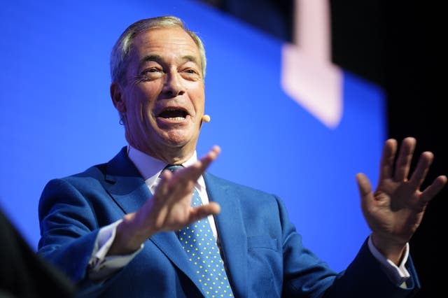 <p>Reform UK leader Nigel Farage delivers a speech at Blockworks' Digital Asset Summit: London, at Old Billingsgate in central London. Picture date: Monday October 13, 2025. PA Photo. Photo credit should read: James Manning/PA Wire</p>