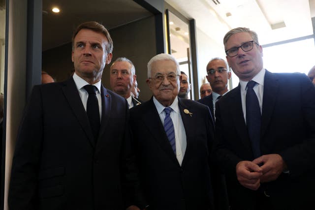 (left to right) President of France Emmanuel Macron, Palestinian President Mahmoud Abbas and Prime Minister Sir Keir Starmer at the Sharm El Sheikh Peace Summit in Egypt (Suzanne Plunkett)