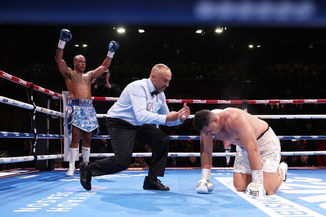 <p>Fabio Wardley (left) shocked Justis Huni with a late knockout</p>