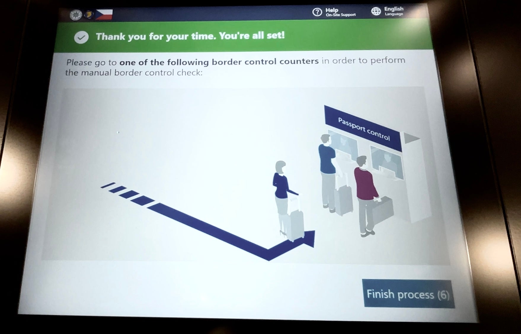 Final screen on Czech entry-exit system kiosk