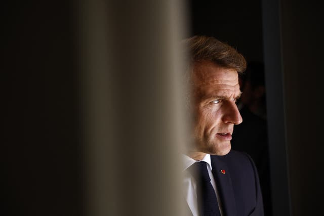 <p>Emmanuel Macron waiting to meet Palestinian president Mahmud Abbas in Sharm el-Sheikh on Monday </p>