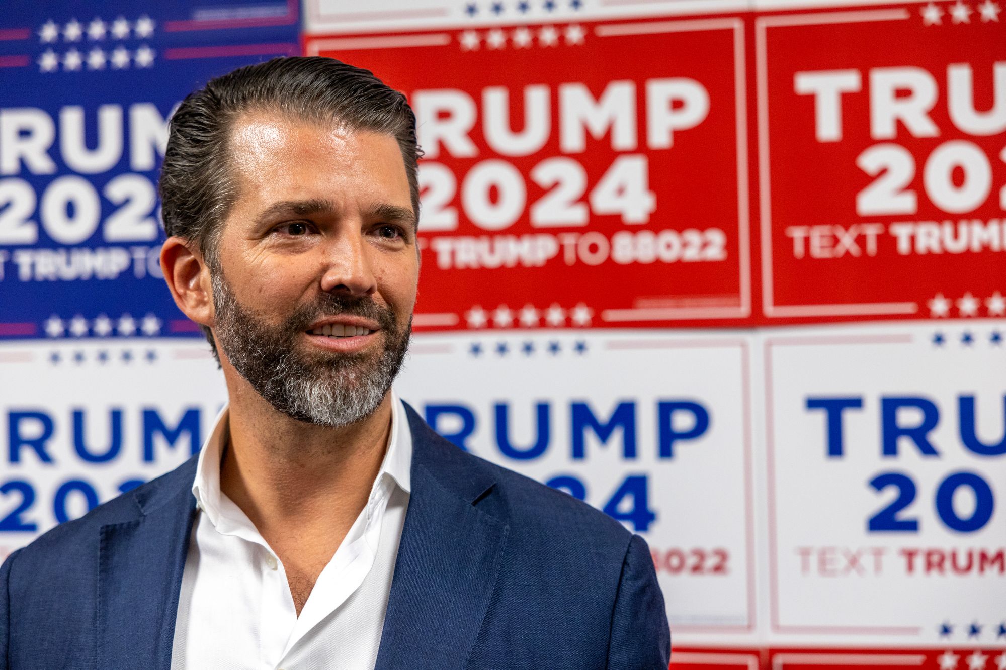 Donald Trump Jr campaigning for his father in Charleston, South Carolina in February 2024