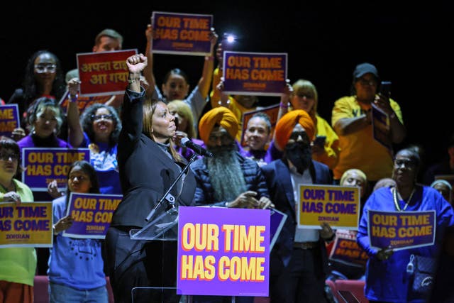 <p>New York Attorney General Letitia James takes the stage at a rally for Zohran Mamdani in Washington Heights, New York, on Monday</p>