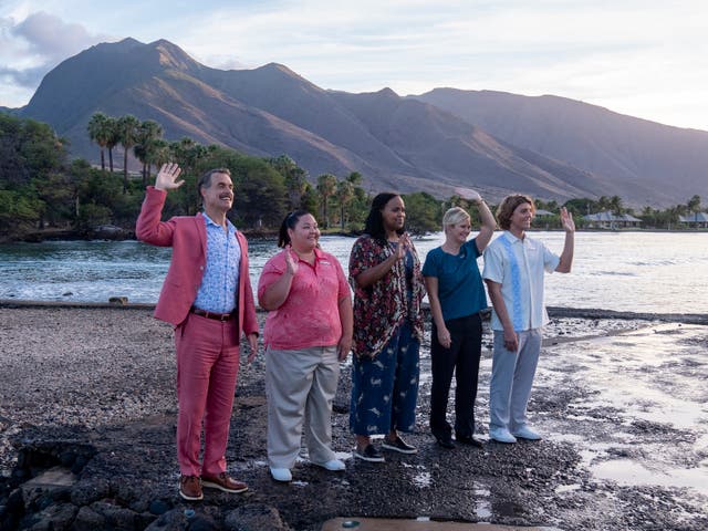 <p>Gage (far right), alongside Murray Bartlett, Jolene Purdy, Christie Volkmer and Natasha Rothwell in the first season of ‘The White Lotus’</p>