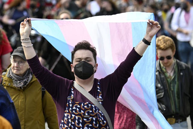 People from trans rights groups and community organisations take part in a rally (Lesley Martin/PA_