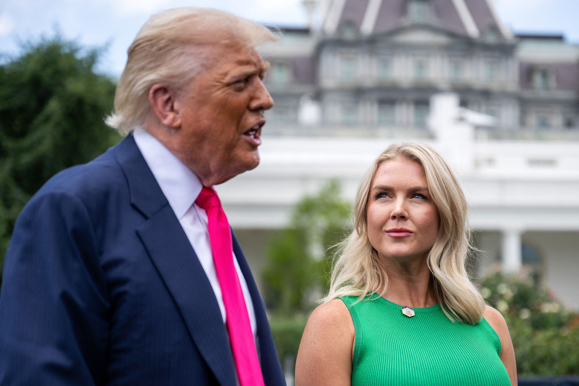 President Donald Trump gushed about White House press secretary Karoline Leavitt’s lips for the second time in a bizarre impromptu comment aboard Air Force One.