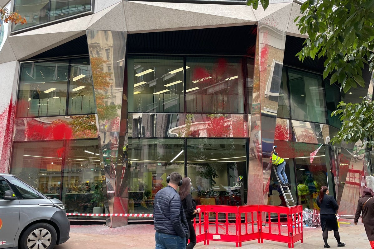 Legal & General London office windows smashed and doused in red paint