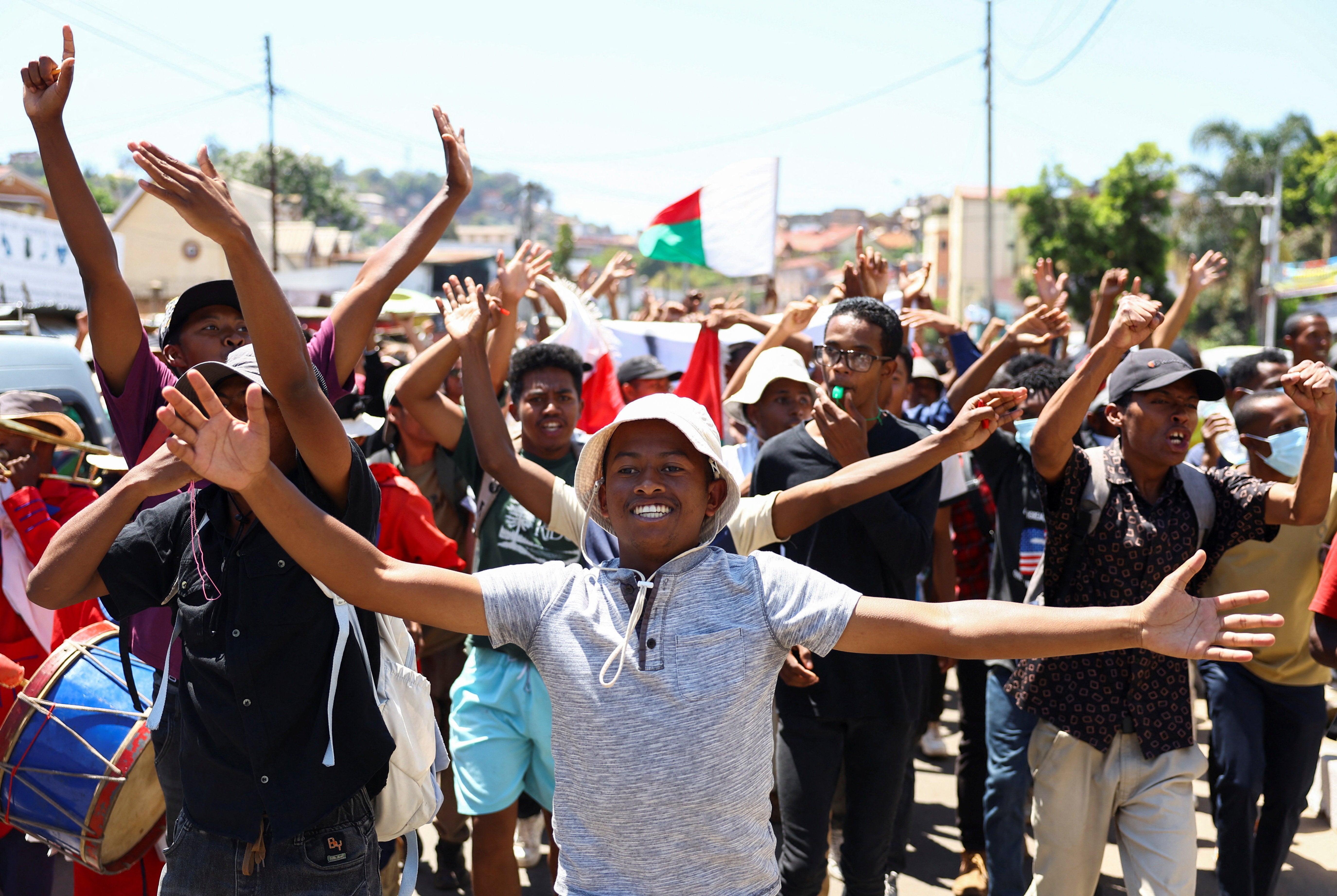 Protesters march during a nationwide youth-led protest over frequent power outages and water shortages, in Antananarivo, Madagascar