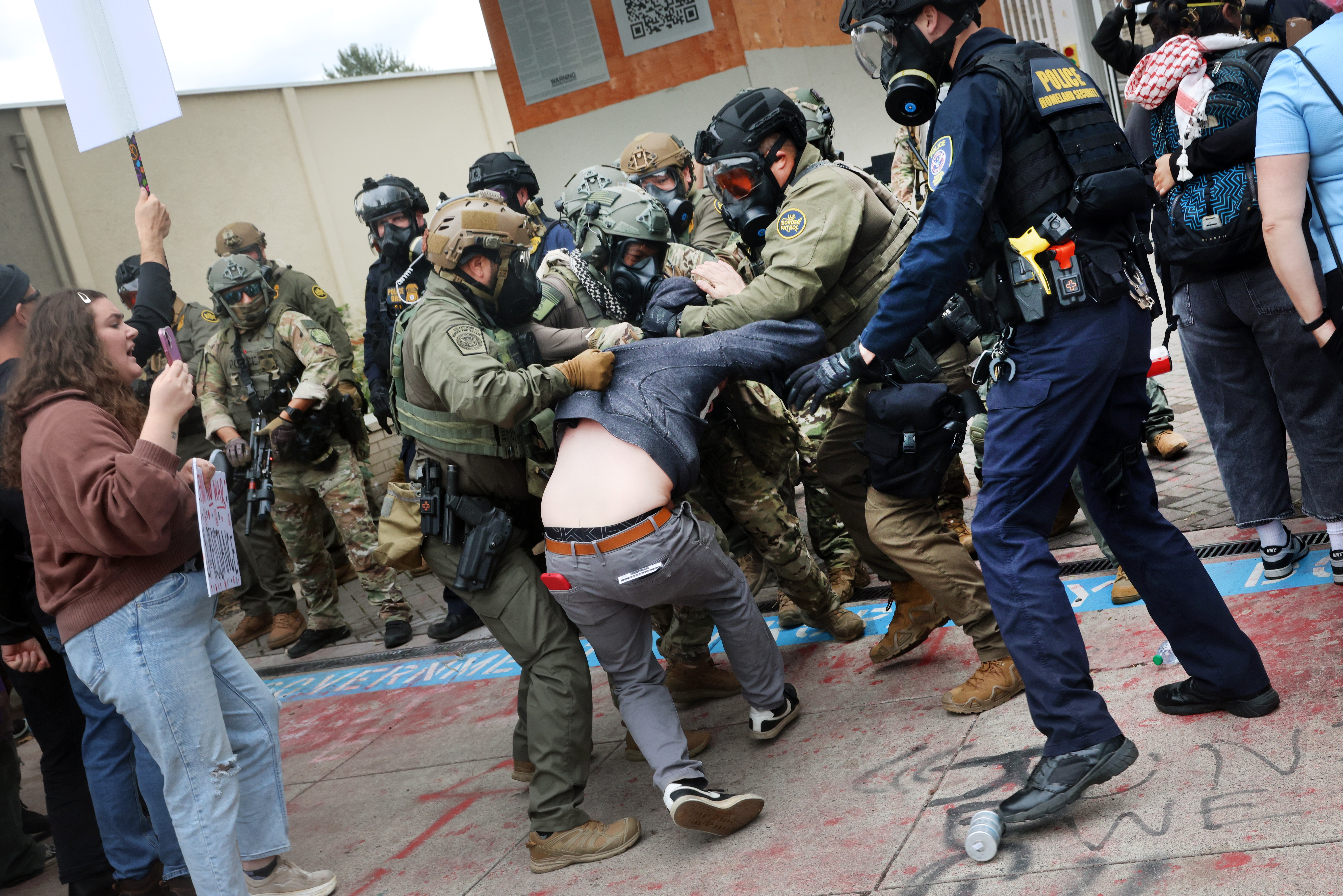 Clashes have been erupting outside of the Portland ICE facility as President Donald Trump sent federal troops to the ‘war-ravaged’ liberal city.