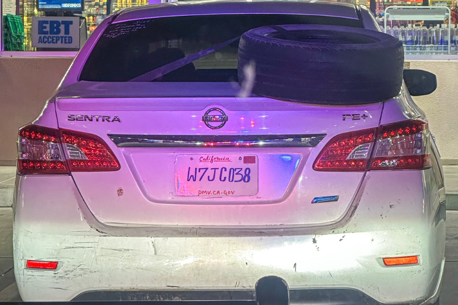 <p>A California Highway Patrol officer stopped a car in Merced last week after noticing the license plate was fake and hand-drawn by the driver</p>