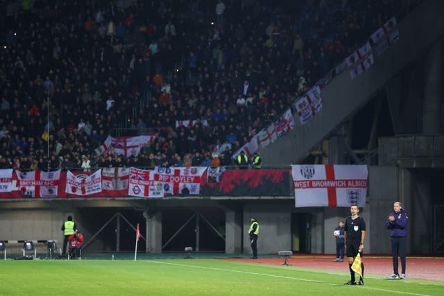 <p>England fans made their feelings clear on Thomas Tuchel in Latvia</p>