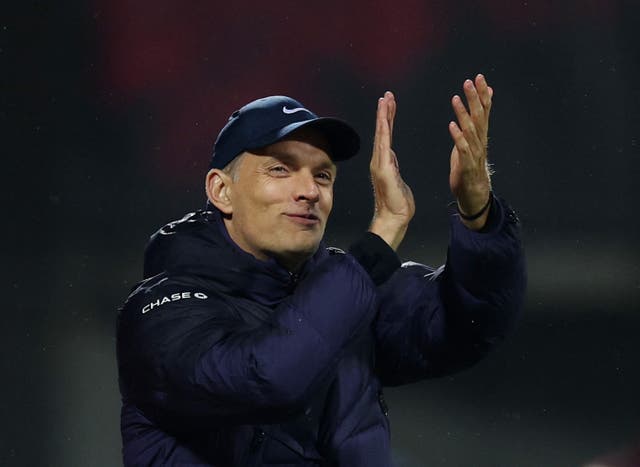 <p>Thomas Tuchel applauding the England fans</p>