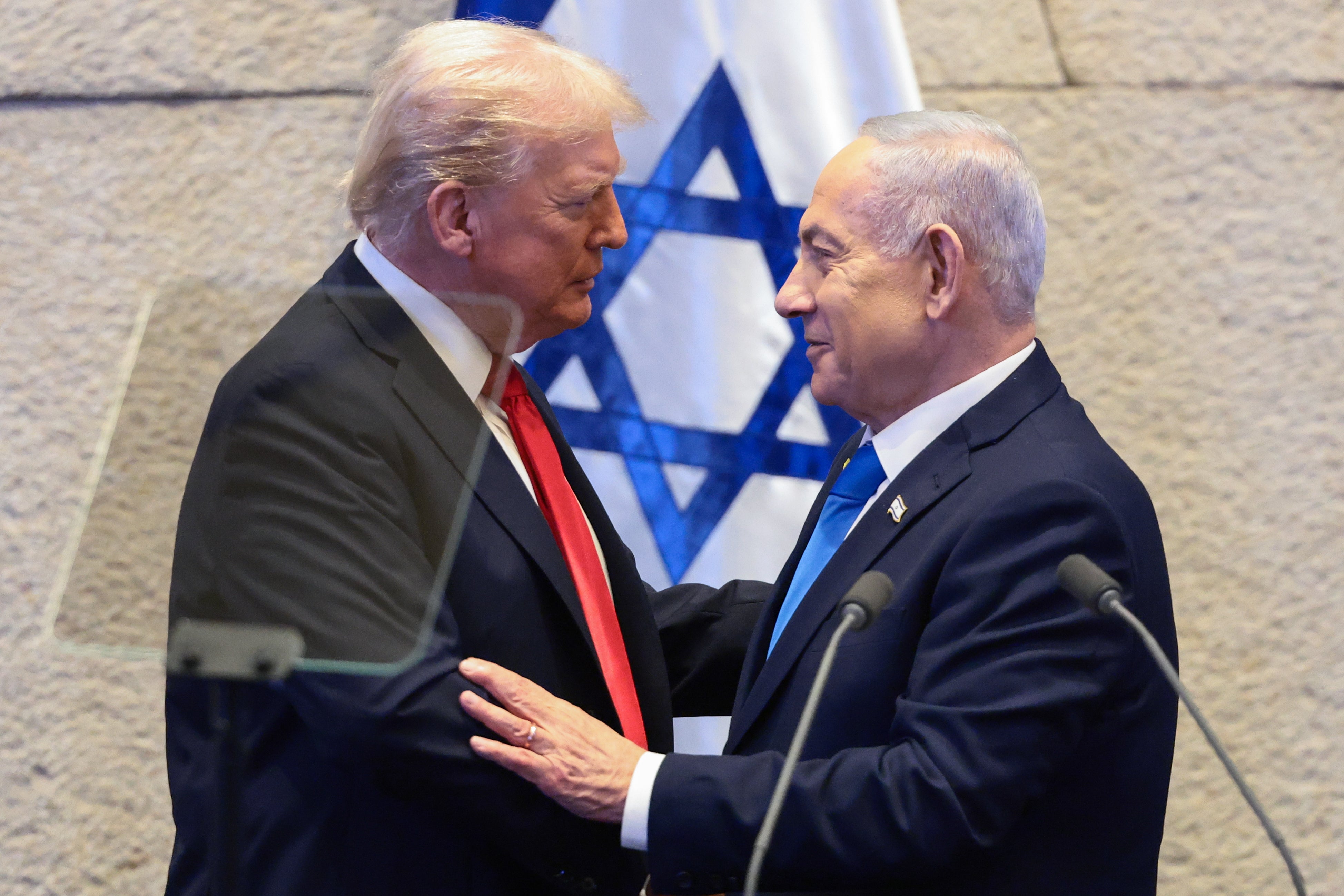 Poisened water and shattered grid: Gaza left in environmental freefall after war, report says U.S. President Donald Trump speaks with Israeli Prime Minister Benjamin Netanyahu at the Knesset, Israel's parliament in Jerusalem.