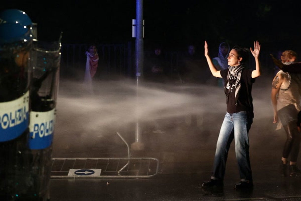 Police use water cannon on pro-Palestinian protesters ahead of Italy-Israel World Cup qualifier