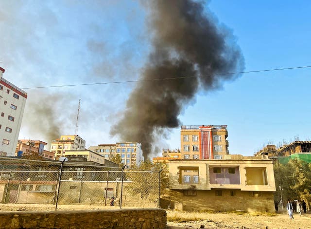 <p>Smoke rises up from the site of explosions in Kabul on 15 October 2025, amid heavy border clashes between Afghanistan and Pakistan</p>