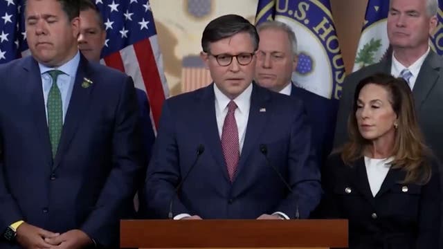 <p>Mike Johnson continues to give his daily press conferences despite the fact he has kept the House out of session</p>