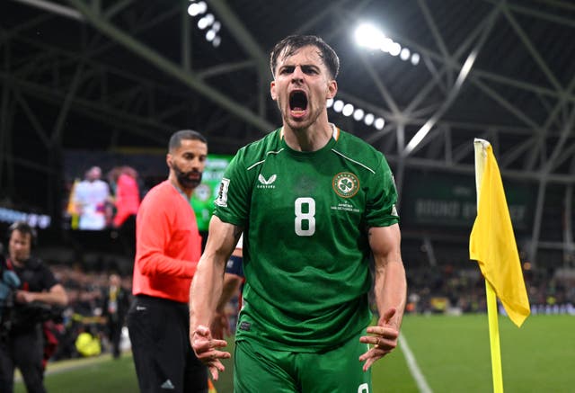<p>Jayson Molumby of Republic of Ireland reacts after the team's victory</p>