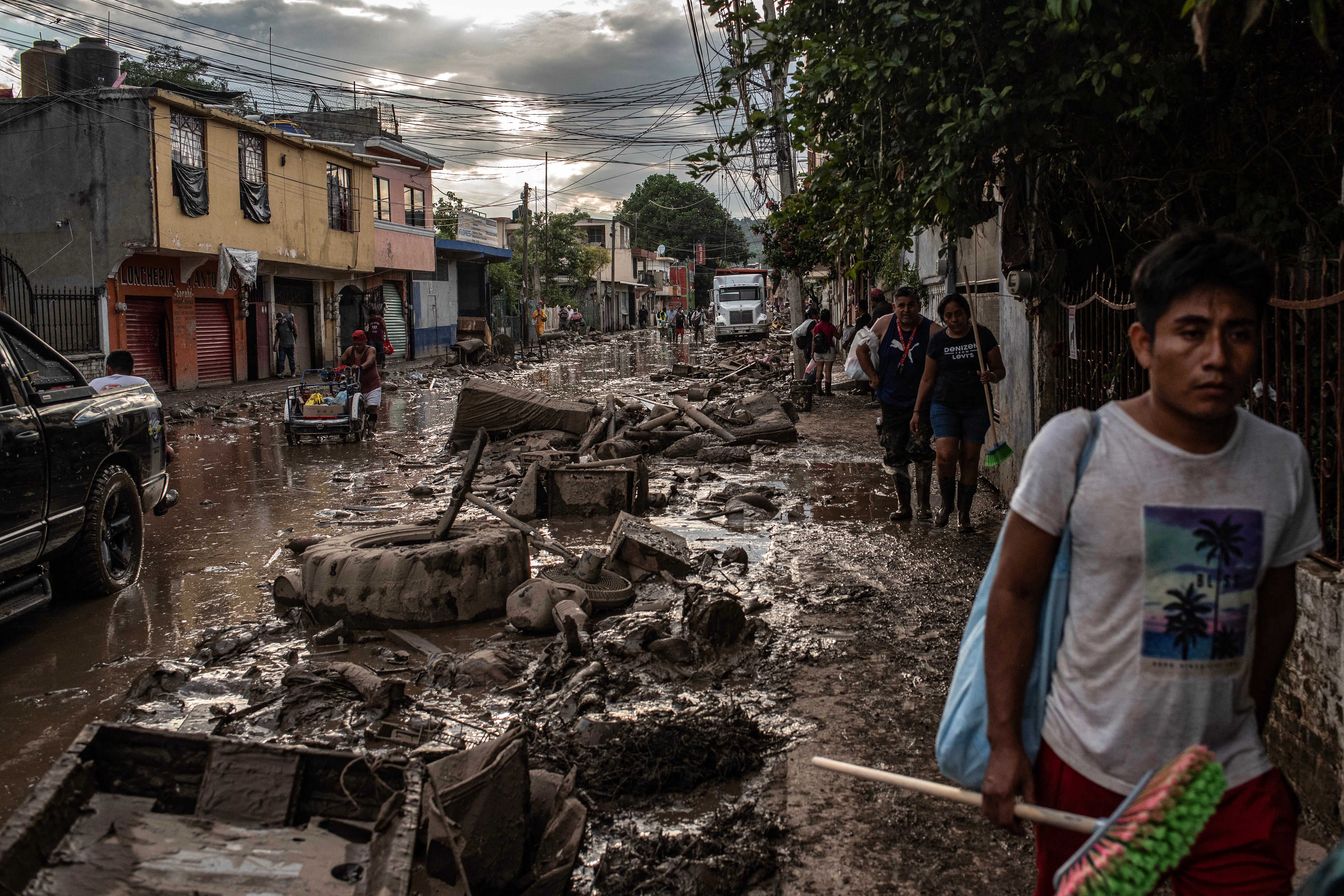 Mud and debris caused by heavy rains in the Las Granjas neighbourhood in Poza Rica, Veracruz state