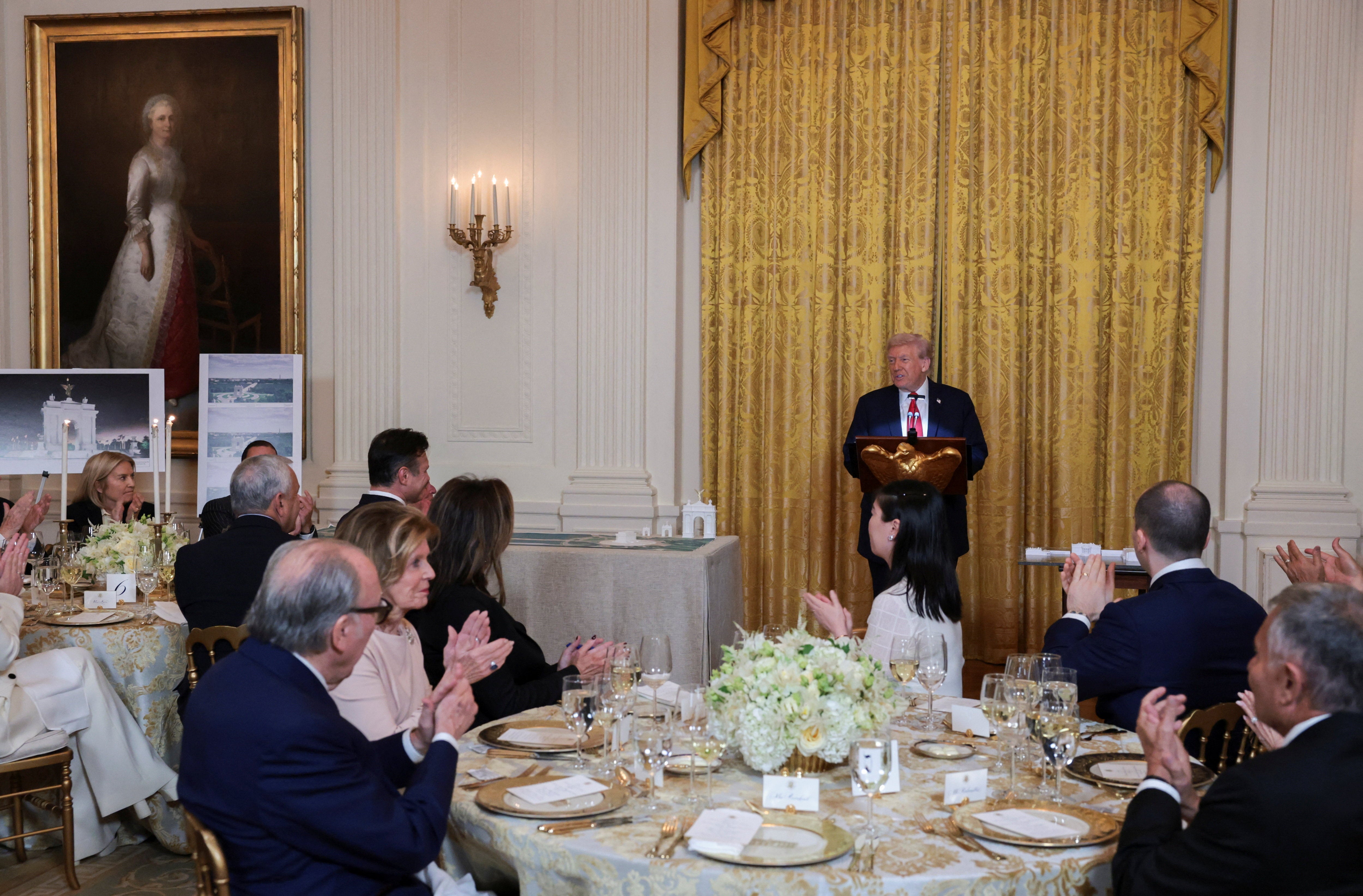 Trump invited dozens of donors who funded the under-construction ballroom to the East Room for dinner Wednesday night