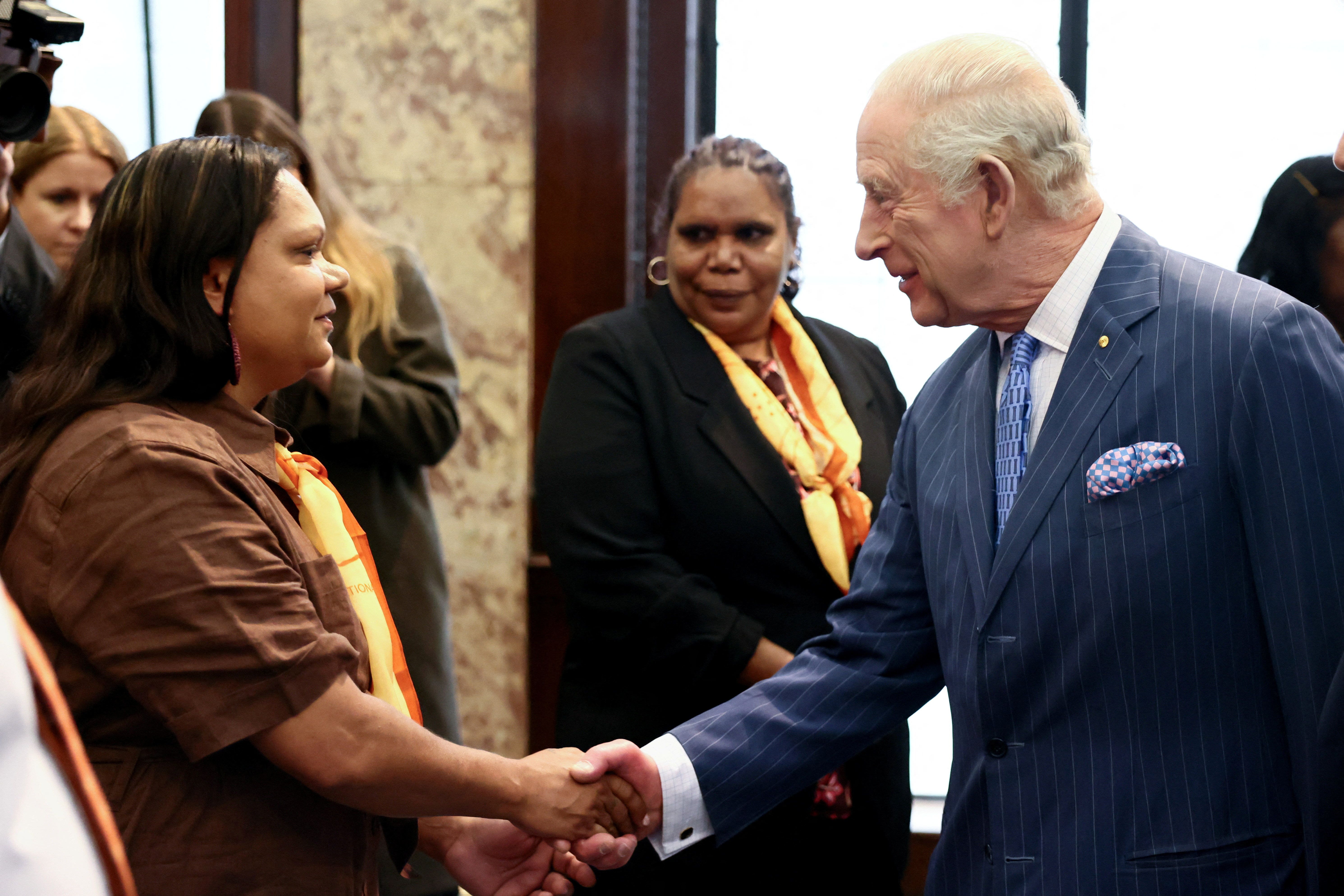 Charles met Anangu traditional owners during a celebration to mark the 40th anniversary of the handback of Uluru-Kata Tjuta (Jack Taylor/PA)