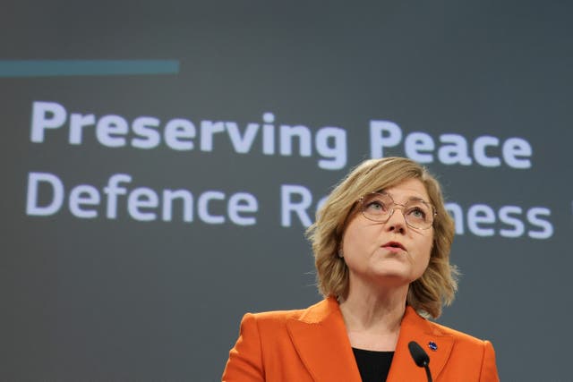 <p>EU High Representative for Foreign Affairs and Security Policy Kallas presents a "Defence Readiness Roadmap 2030", in Brussels</p>