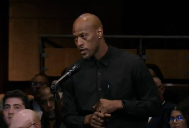 <p>Air traffic controller Jack Chris tells panellists on NewsNation’s Cuomo Town Hall at the Kennedy Center in Washington, D.C., on Wednesday October 15 2025 that he is being forced to work a second job as a DoorDash driver to make ends meet during the government shutdown</p>