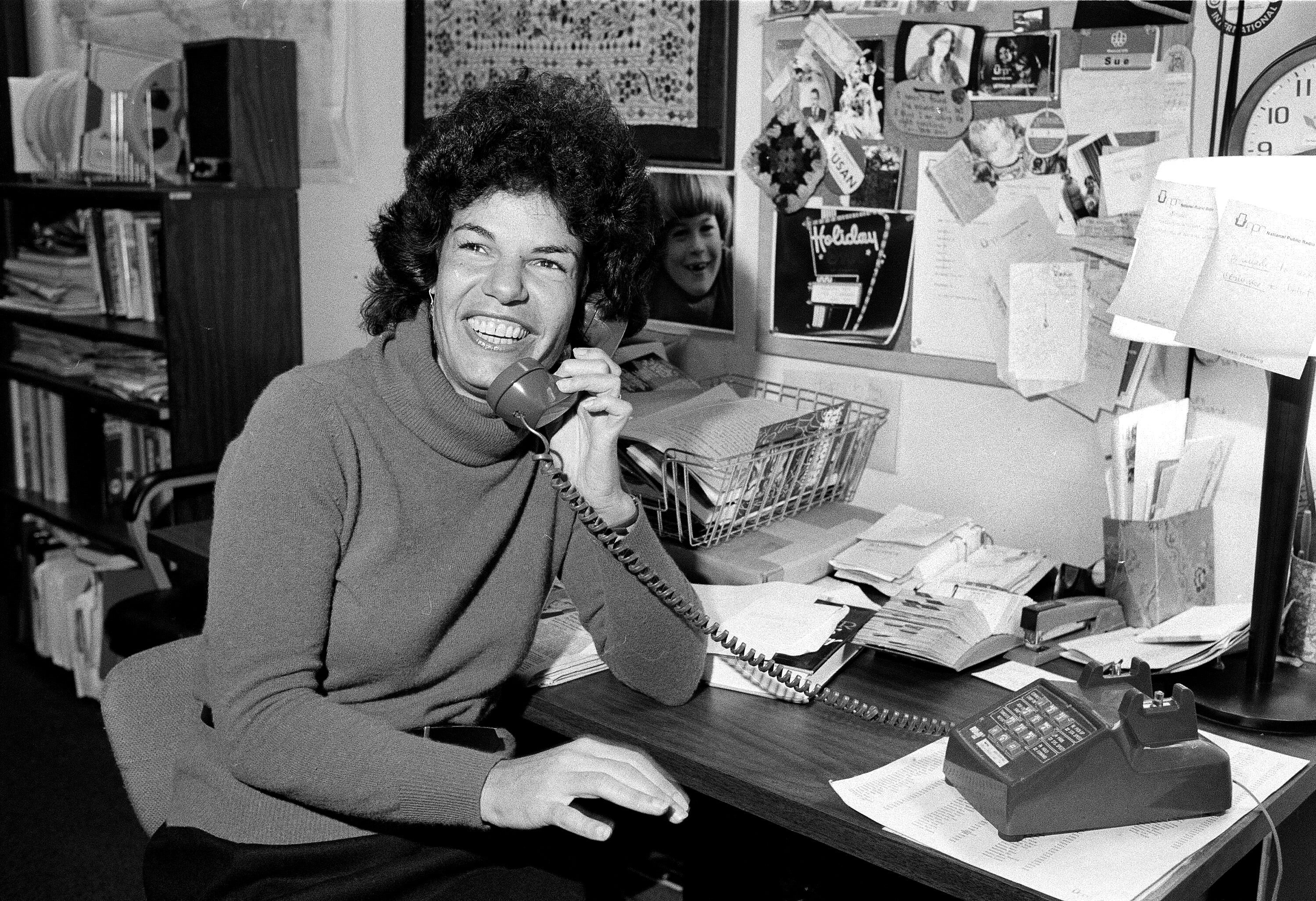 National Public Radio staffer Susan Stamberg holds a phone in her Washington office