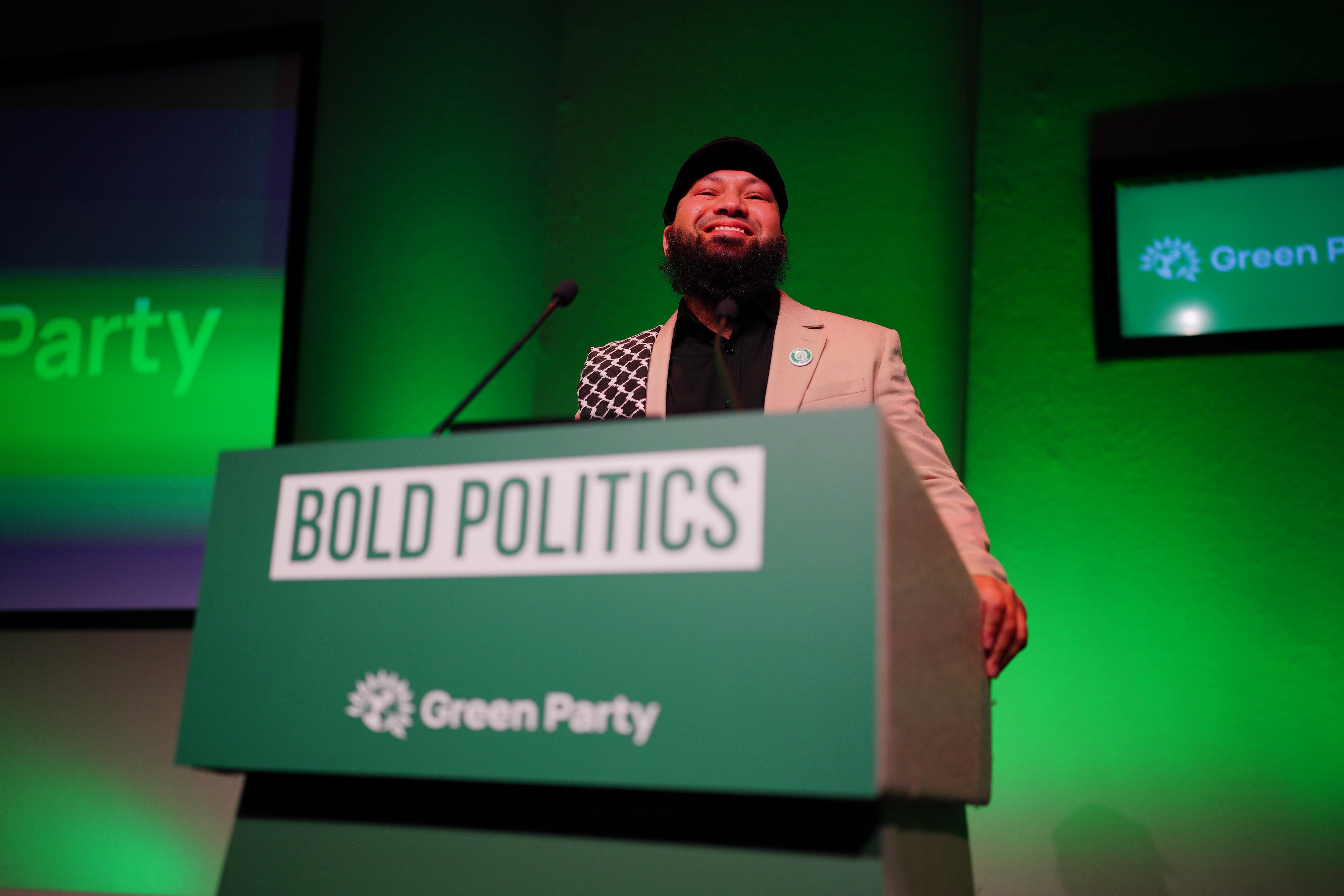 Deputy Green Party leader Mothin Ali speaking during the party conference at Bournemouth International Centre (Ben Birchall/PA)