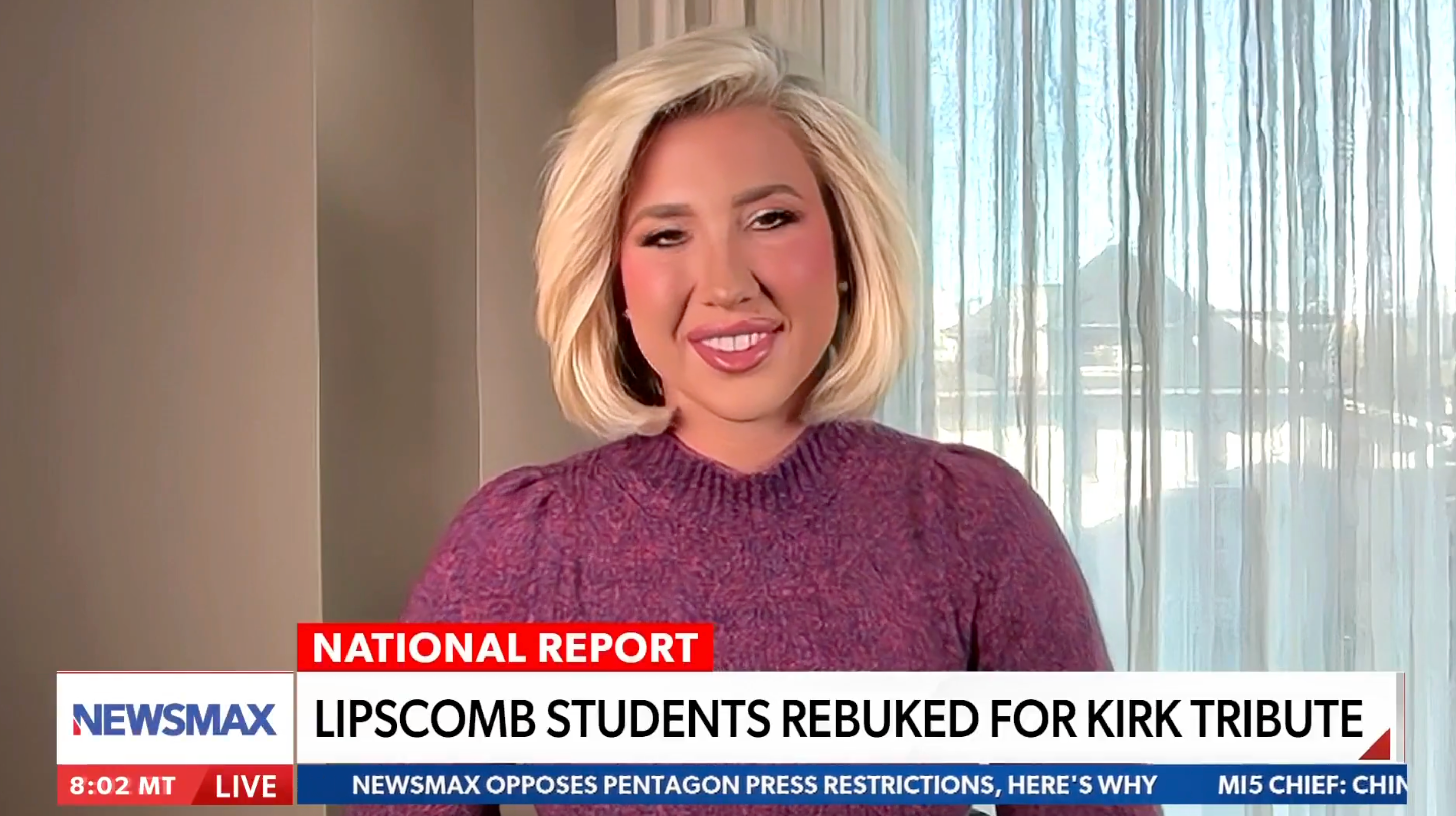 Savannah Chrisley discusses the Charlie Kirk controversy at Lipscomb Academy in Nashville, Tennessee, on Newsmax on Thursday October 16 2025
